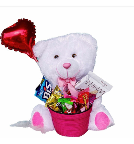 Imagem 1 de 5 de Cesta De Chocolate Urso Cachepô E Bombom Romântico Presente