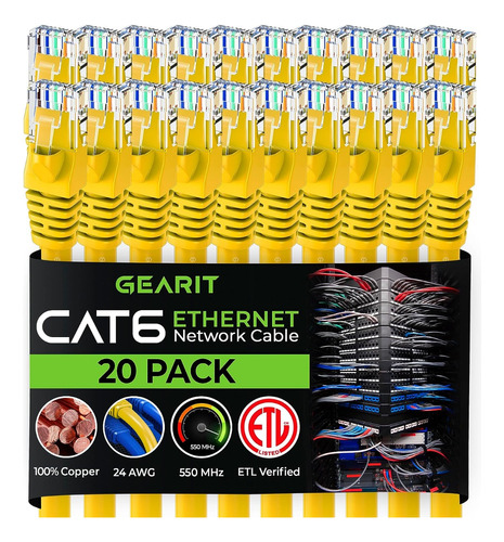 Gearit Cable Ethernet Patch Cord Cat6 1 Pie (paquete De 20)