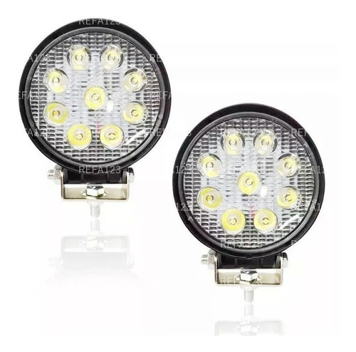 Faros 9 Led Redondo 27w 4x4 Universal Spot Con Base 2 Pza