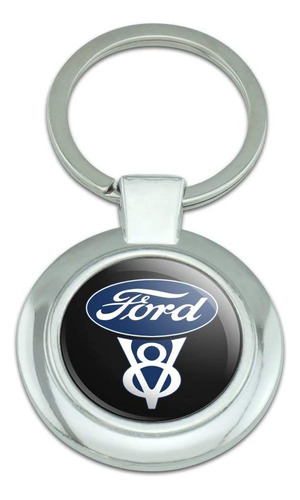 Llavero Con Logotipo De Ford Vintage V8 Redondo Chapado En C