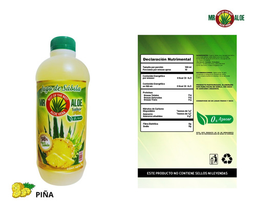 Jugo De Sábila Mr Aloe 98% Pulpa 2 Litros Sabor Piña