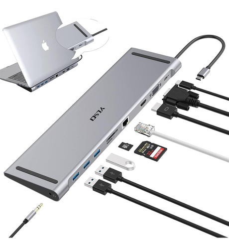 Ylsci Estación De Acoplamiento Usb C 10 En 1, Hdmi 4k, Vga, 