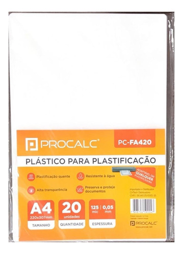 Pc-fa420-filme/plast. 220x307mm 125m , 20 Folhas Procalc