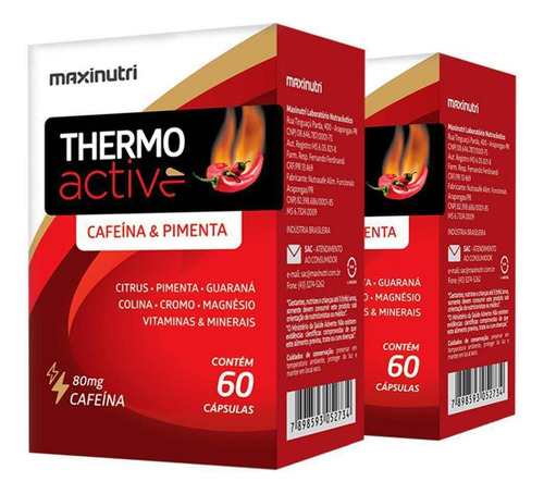 Kit 02 Termogênico Thermo Active 60 Cápsulas Maxinutri