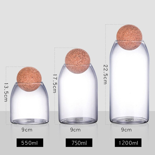 Pack 3 Botellas Frasco Vidrio De Corcho Transparente Deco