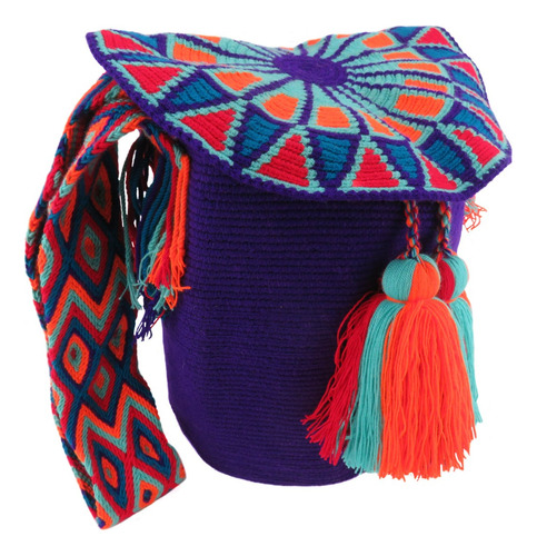 Mochila Wayuu Unicolor Grande Con Tapa 