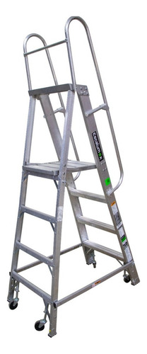 Escalera C/plataforma Pleg 4 Esc, Ruedas Y Barandal Akron Color Plateada