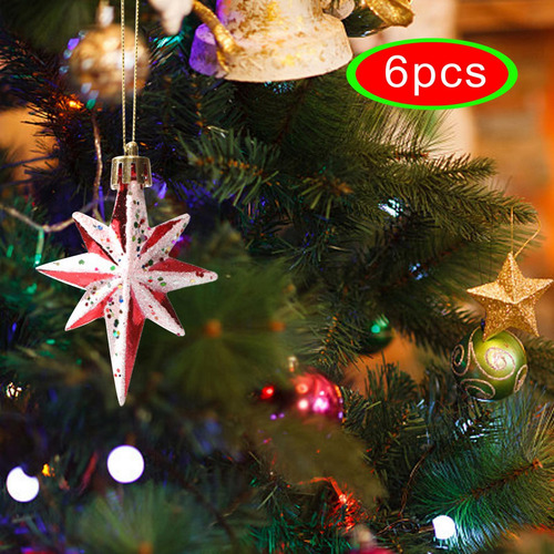 2 Enfeites De Árvore De Natal, Estrela De 8 Pontas 6pcs