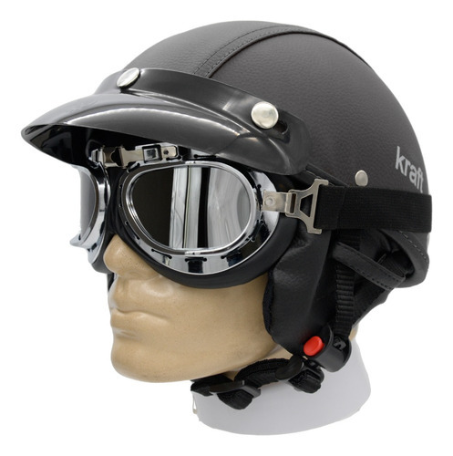 Capacete Coquinho Moto Elétrica Scooter Com Óculos Premium Cor Preto Desenho Óculos Espelhado Tamanho do capacete P - VESTE 55/56