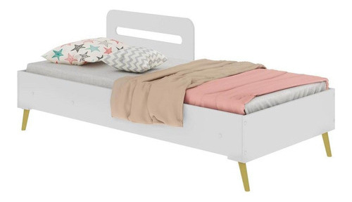 Cama Solteiro Retrô  Multimóveis Fg2996brg Bco/natural