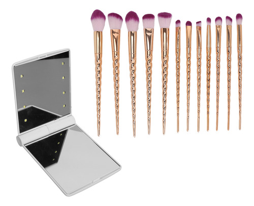Set De Maquillaje Led Mini Cosmetic Mirror Golden Brush De 1