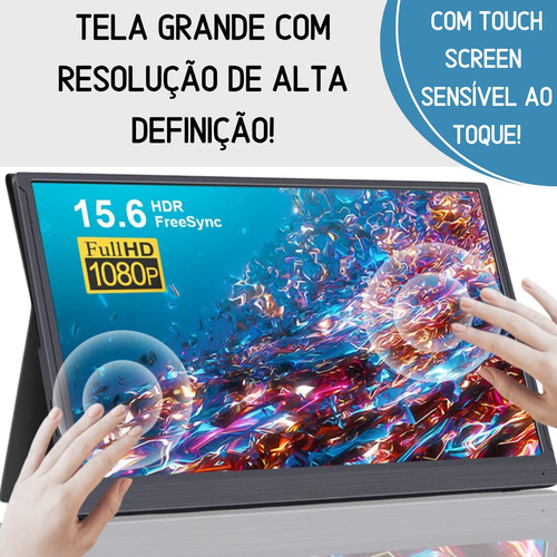 Monitor Portátil Pc Gamer Tela Touch Screen 15.6 Notebook Cor Preto