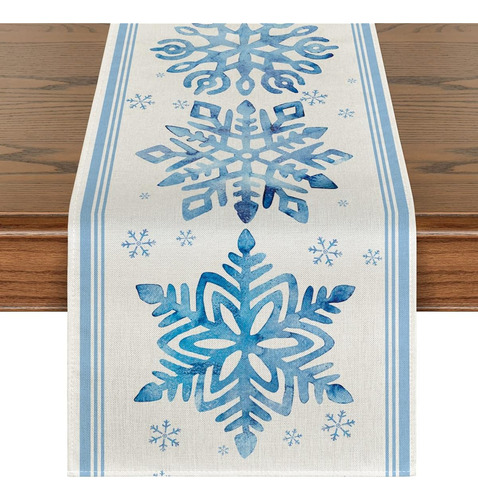 Camino De Mesa Con Diseño De Copos De Nieve 13 X 108 Inch Blue Navidad