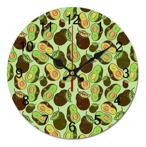 Reloj Pared Patron Aguacate Silencioso Tictac Redondo Madera