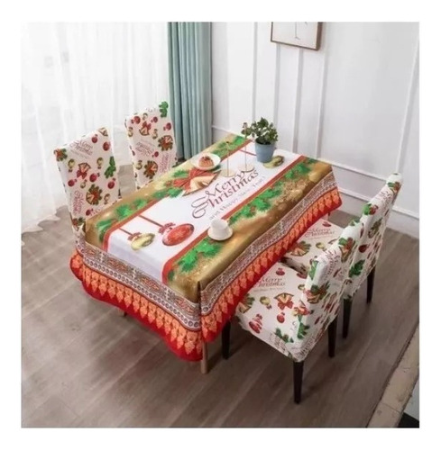 Set Navideño Fundas Sillas 6 + Mantel 220x140cm ¡oferta!