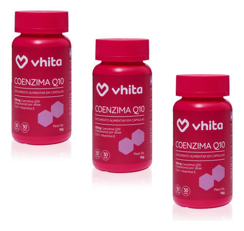 Kit 3x Coenzima Q10 Vhita 120 Mg Tcm E Vitamina E Cápsulas