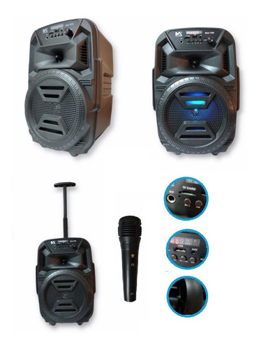 Imagem 1 de 5 de Caixa De Som Bluetooth Portatil  Microfone Karaoke Max1958