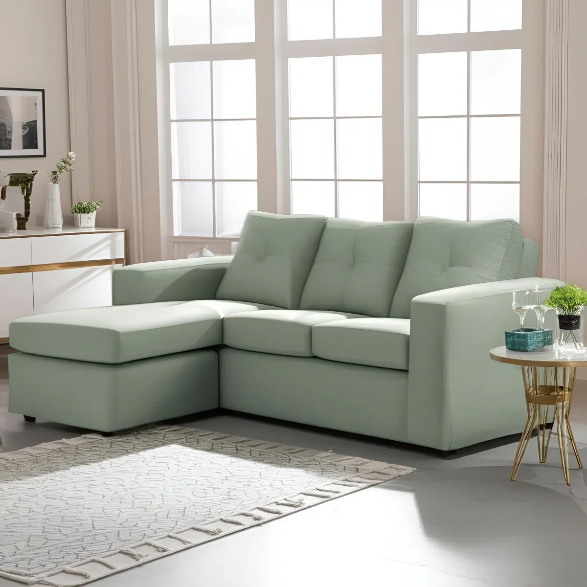 Sofá Muebles América Emilia Seccional tela lino color verde agua