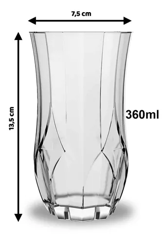 Jogo 6 Copos Chiques 374ml Amadeus Drinks Vidro Agua e Suco