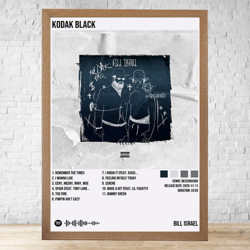 Cuadro Kodak Black Bill Israel 30x40 Con Vidrio Y Marco C705 Marrón Claro Clasico