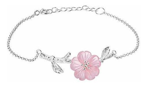 Pulsera Plata Ajustable Con Flor Simulada.