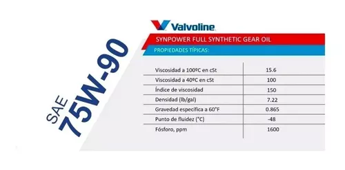 Aceite Transmisión Valvoline Synpower 75w90- Sintetico