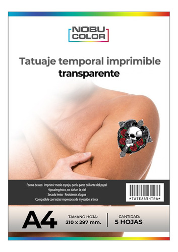 Tatuaje Temporal Imprimible Transparente A4 5 Hojas