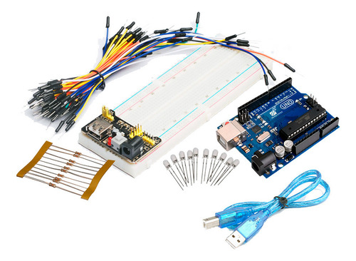 Kit Básico Iniciación Uno R3 Protoboard Cables Led Resistor