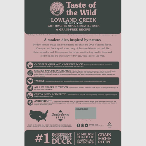 Taste Of The Wild Gatos Lowland Creek Codorniz Pato 14lb New
