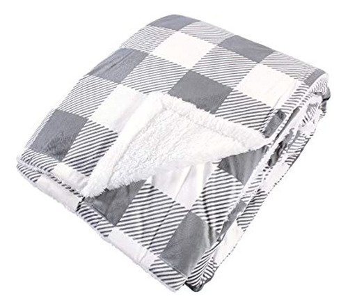 Hudson Baby Home Mink Blanket With Sherpa Back, Gray Plaid S
