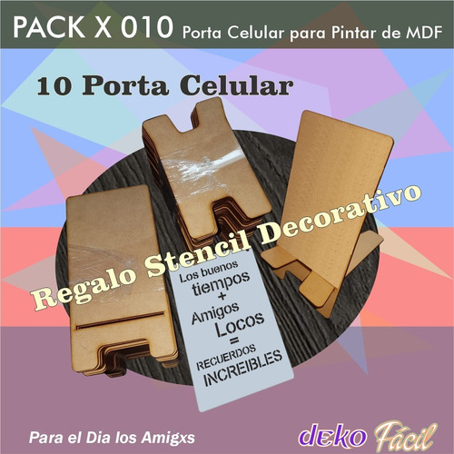 Imagen 2 de 3 de Pack 10 Porta Celular Fibrofacil Dia Del Amigo Deco Stencil