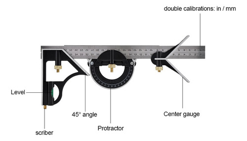 Regla De Ángulo Ajustable 300mm Combinación De Metal Cuadrad