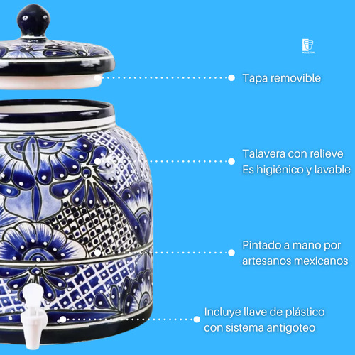 Portagarrafon Dispensador De Agua De Talavera 10 Lts C/llave Color Talavera Azul