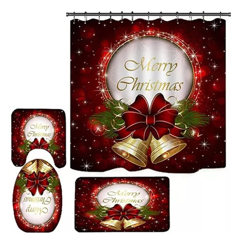 Set De Baño Navideño Con Funda De Cortina De Ducha Impermeab