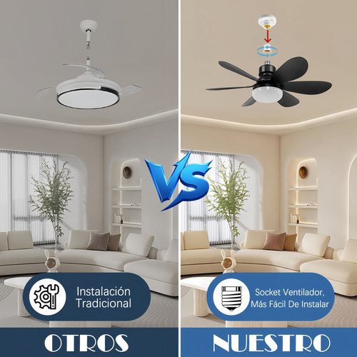 Fofodio Lámpara Ventilador Techo Con Luz Led Control Remoto Focos Ventiladores Techo Cantidad De Aspas 6 Estructura Negro Diámetro 52 Cm Aspas Ventilador Accord Base Para Foco E27
