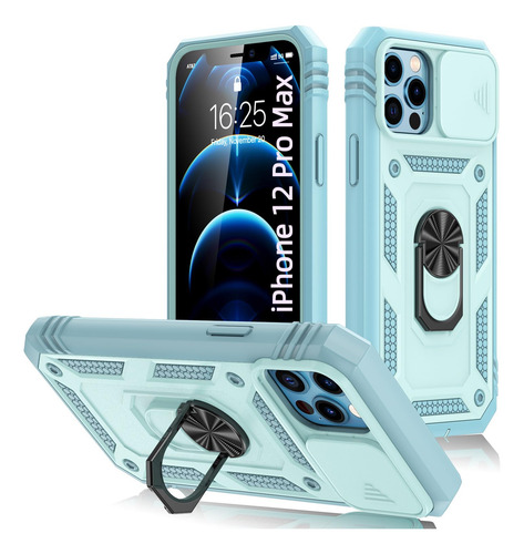 Funda Con Base Para iPhone 12 Pro Max Gris Verde Dual Layer