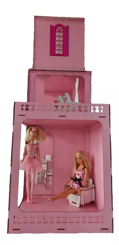 Casa Casinha Da Barbie + Garagem em Mdf Rosa e Branco Com 22