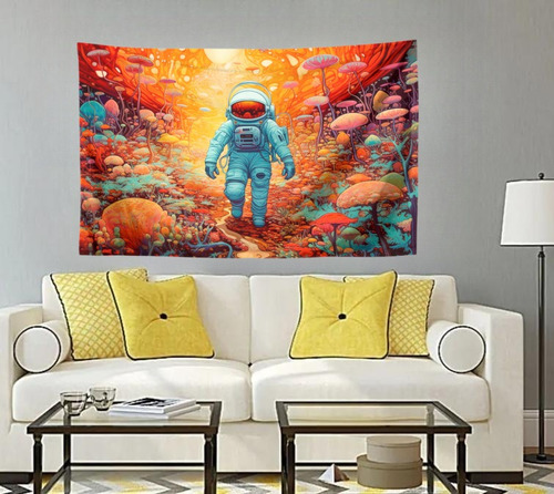 Tapiz De Pared Manta Decorativa Hongos Y Astronautas 200*150