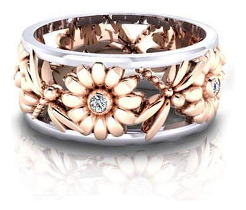 Daisy Anillo Plata Zafiro Blanco Para Mujer Girasol Libelula