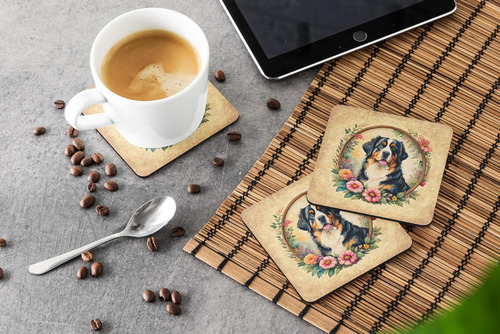 Posavasos De Espuma Con Flores Y Perro De Montaña Bernés