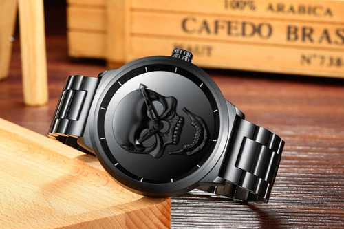Reloj Mecánico De Cuarzo Para Hombre Con Esfera De Calavera
