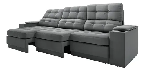 Sofá Com Usb Retrátil E Reclinável Eureka 2,30m Cor Grafite