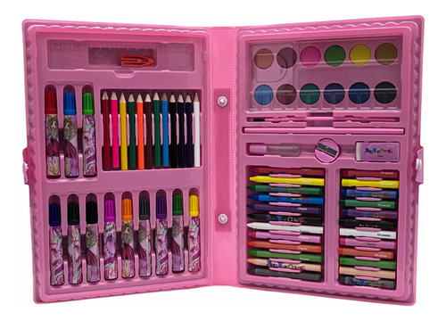 Kit Maleta Escolar Pintura 68 Peças Canetinha Estojo Meninas