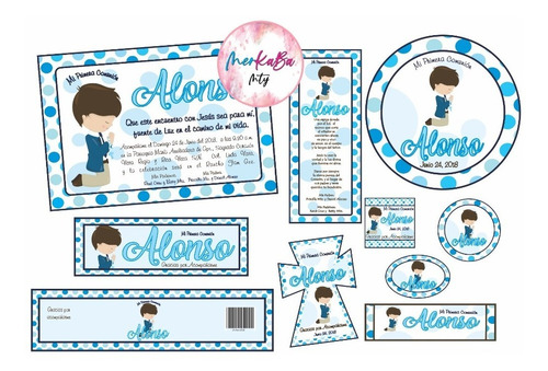 Invitaciones Primera Comunión Niño Kit Imprimelo Tú!!