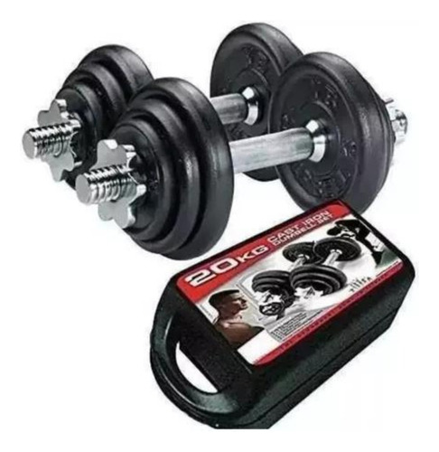 Kit Pesas Mancuernas 20 Kg 40 Lb Gimnasio Portatil + Estuche Color Negro