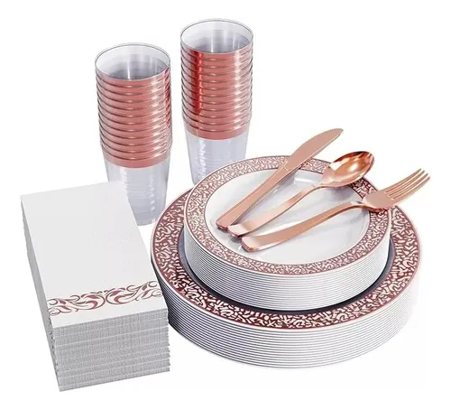 comprar Platos Desechables Elegantes, Vajilla Plástico Fiesta 175 Pz