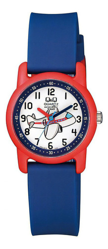 Reloj Q&q Análogo Para Niños Vr41j010y Color De La Correa Azul Color Del Bisel Rojo Color Del Fondo Blanco