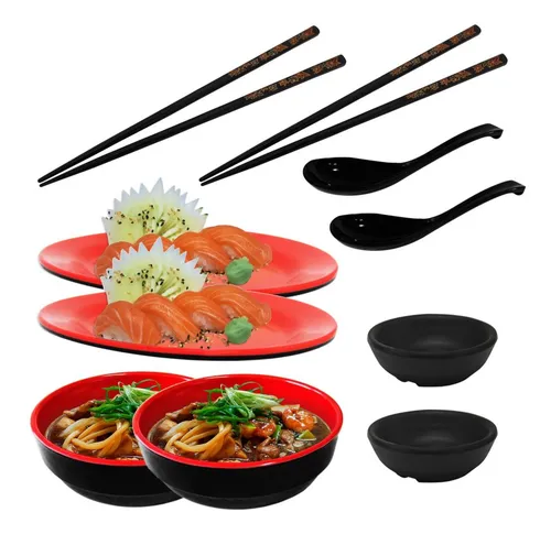 Mandiali e-Shop : Kit 6 Peças para Comida Japonesa Pratos Copo Molheira  Hashi Hashioki