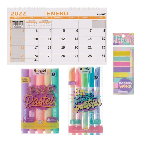 Kit Calendario Espiral Anual Resaltador Microfibra Mooving