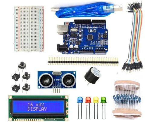 Kit Arduino Uno R3 Comaptible Inicial Hc-sr04 Lcd 16x2 Cable